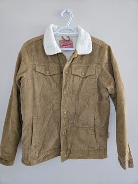 ⭐️ Brooklyn Cloth 100% Cotton Tan Corduroy Bomber with White Sherpa Collar